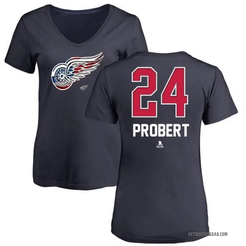 Bob Probert Women's Navy Detroit Red Wings Name and Number Banner Wave V-Neck T-Shirt -