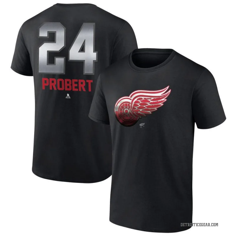 Bob Probert Youth Black Detroit Red Wings Midnight Mascot Logo T-Shirt