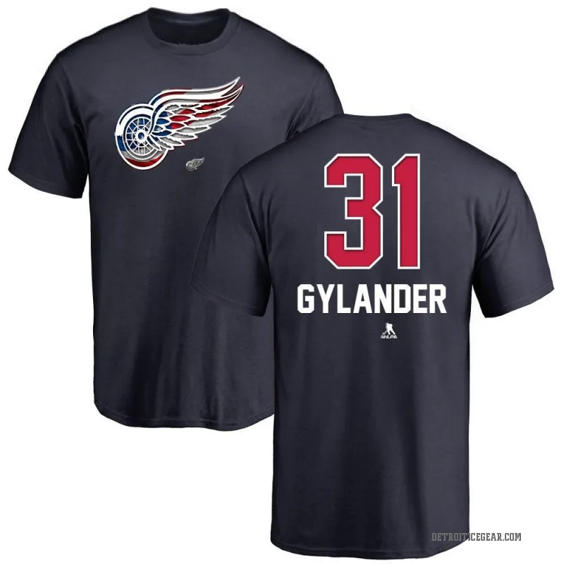 Carter Gylander Men's Navy Detroit Red Wings Name and Number Banner Wave T-Shirt -