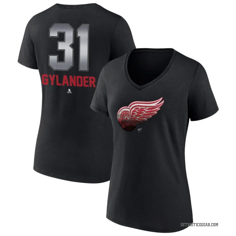 Carter Gylander Women's Black Detroit Red Wings Midnight Mascot Logo V-Neck T-Shirt