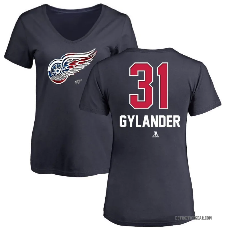 Carter Gylander Women's Navy Detroit Red Wings Name and Number Banner Wave V-Neck T-Shirt -