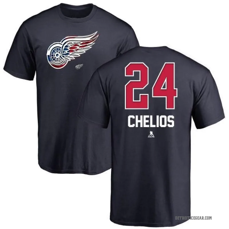 Chris Chelios Men's Navy Detroit Red Wings Name and Number Banner Wave T-Shirt -