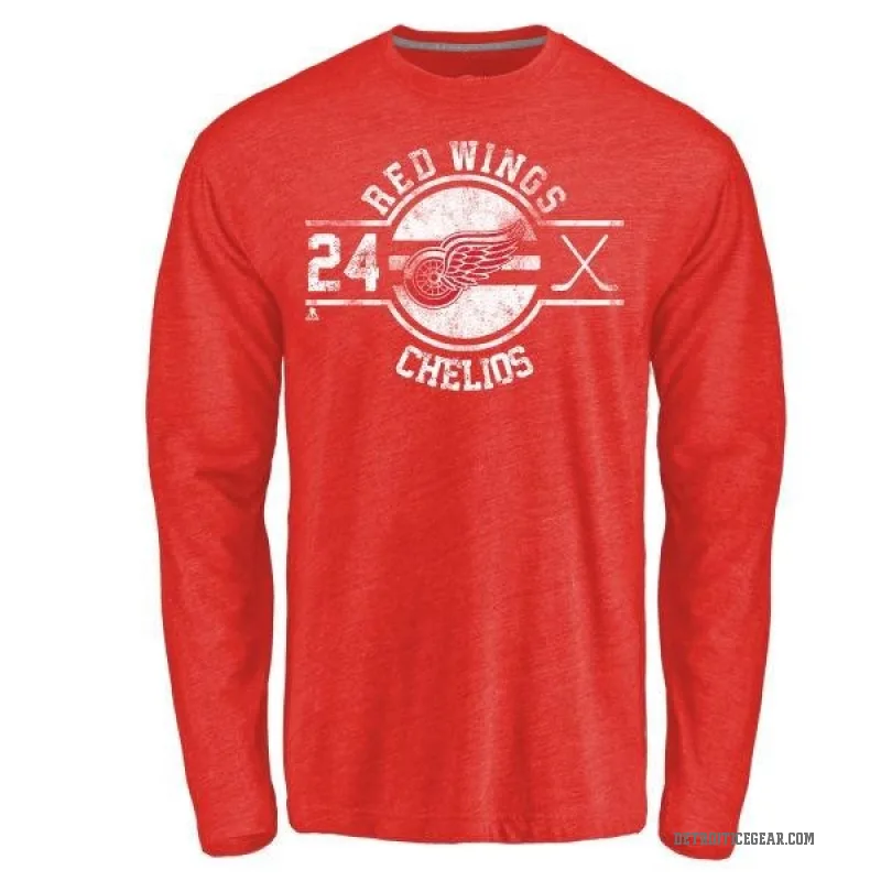 Chris Chelios Youth Red Detroit Red Wings Insignia Long Sleeve T-Shirt -
