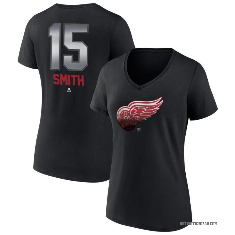 Craig Smith Women's Black Detroit Red Wings Midnight Mascot Logo V-Neck T-Shirt