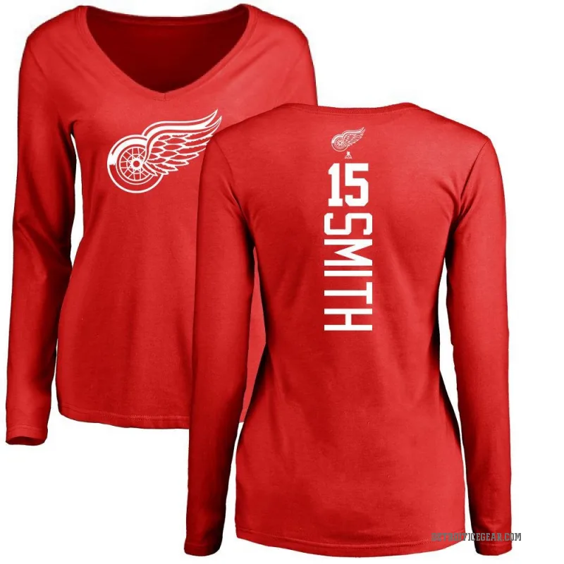 Craig Smith Women's Red Detroit Red Wings Backer Long Sleeve T-Shirt -