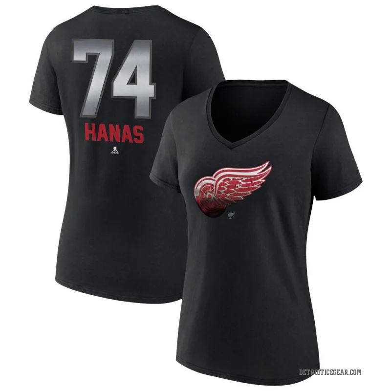 Cross Hanas Women's Black Detroit Red Wings Midnight Mascot Logo V-Neck T-Shirt