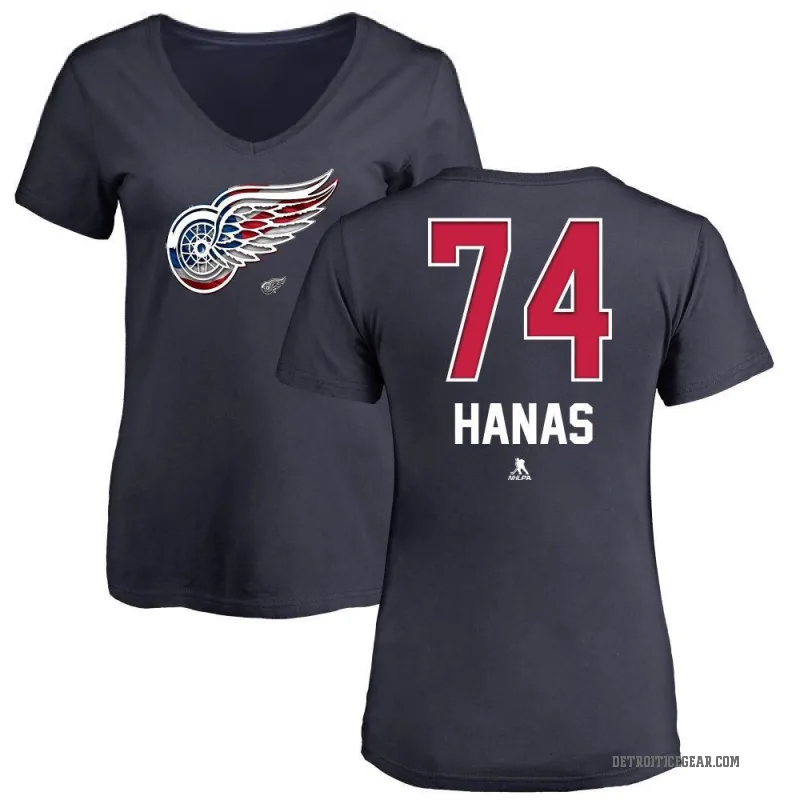 Cross Hanas Women's Navy Detroit Red Wings Name and Number Banner Wave V-Neck T-Shirt -