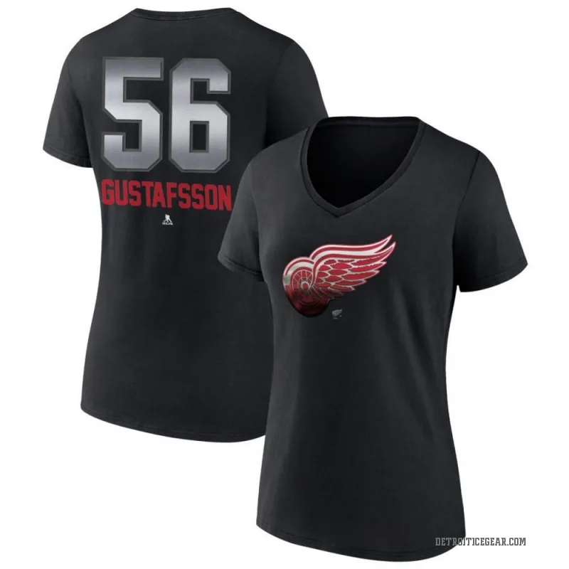 Erik Gustafsson Women's Black Detroit Red Wings Midnight Mascot Logo V-Neck T-Shirt