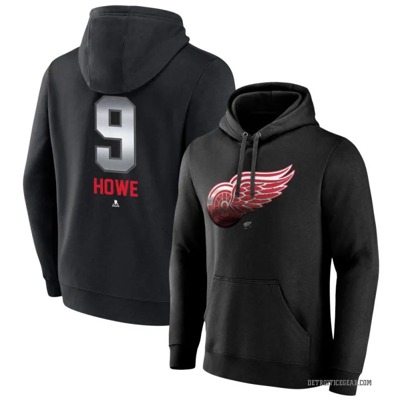 Gordie Howe Men's Black Detroit Red Wings Branded Midnight Mascot Logo Pullover Hoodie