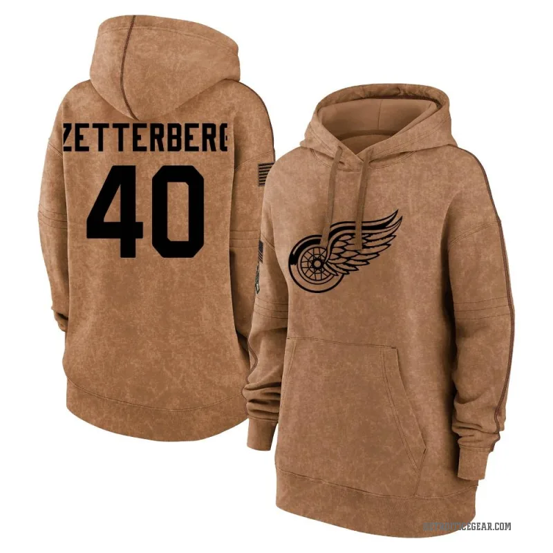 Henrik Zetterberg Women's Brown Detroit Red Wings 2023 Salute to Service Pullover Hoodie