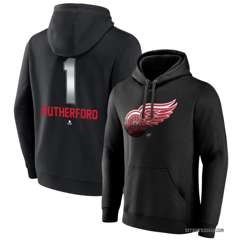 Jim Rutherford Men's Black Detroit Red Wings Branded Midnight Mascot Logo Pullover Hoodie