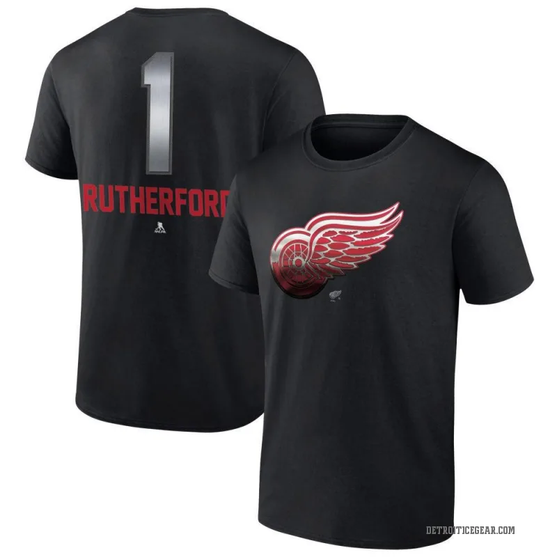 Jim Rutherford Men's Black Detroit Red Wings Midnight Mascot Logo T-Shirt
