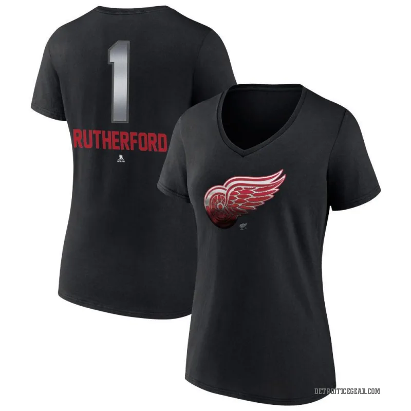 Jim Rutherford Women's Black Detroit Red Wings Midnight Mascot Logo V-Neck T-Shirt