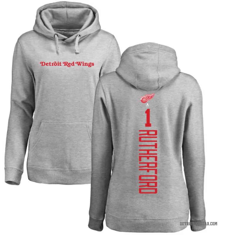 Jim Rutherford Women's Detroit Red Wings Branded Ash Backer Pullover Hoodie