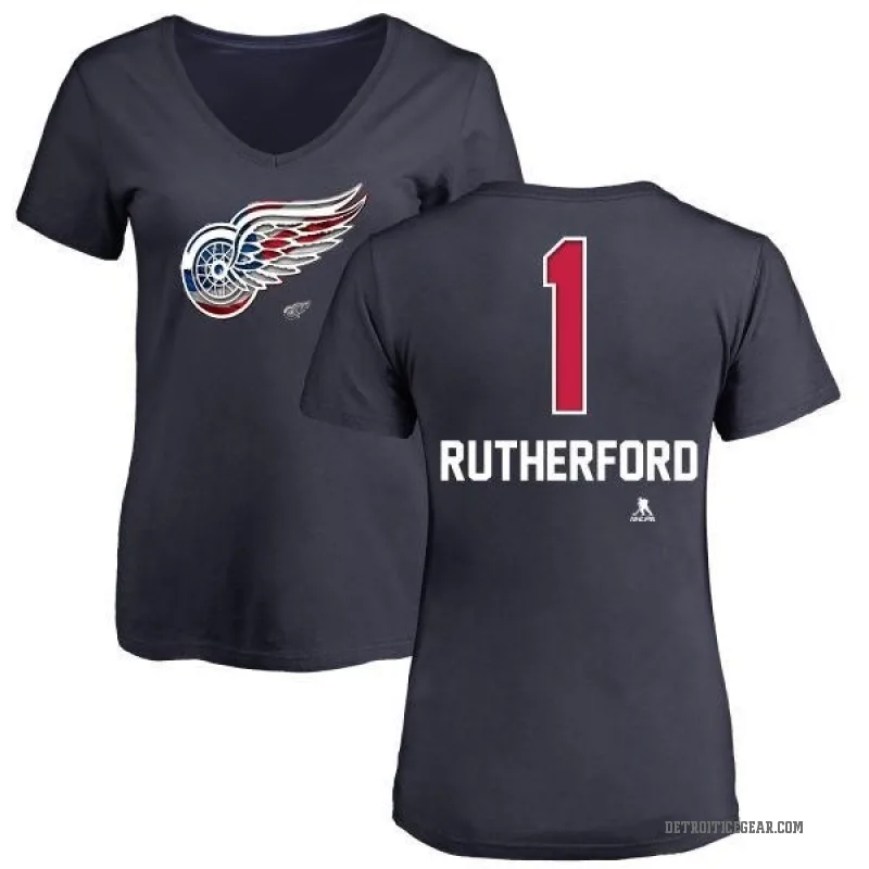 Jim Rutherford Women's Navy Detroit Red Wings Name and Number Banner Wave V-Neck T-Shirt -