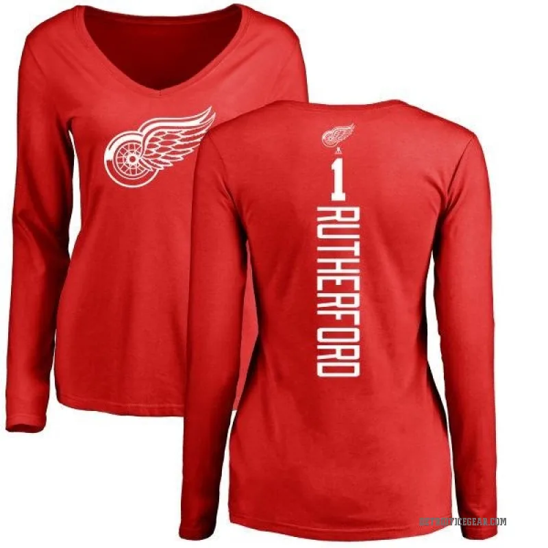 Jim Rutherford Women's Red Detroit Red Wings Backer Long Sleeve T-Shirt -