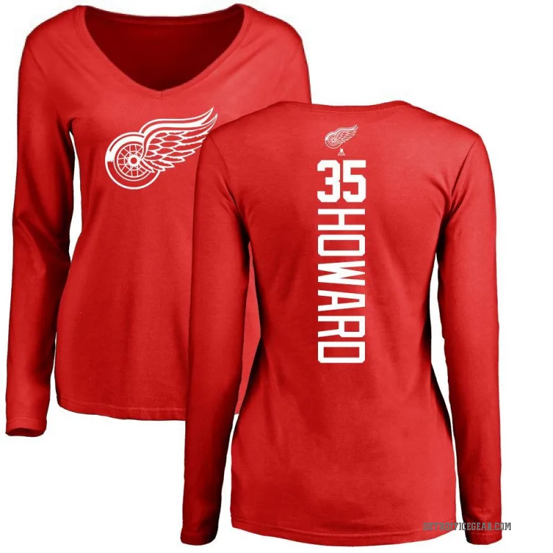 Jimmy Howard Women's Red Detroit Red Wings Backer Long Sleeve T-Shirt -