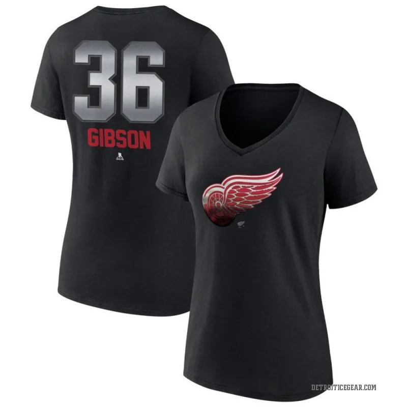 John Gibson Women's Black Detroit Red Wings Midnight Mascot Logo V-Neck T-Shirt