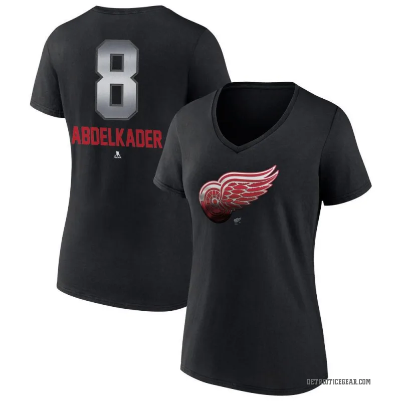 Justin Abdelkader Women's Black Detroit Red Wings Midnight Mascot Logo V-Neck T-Shirt