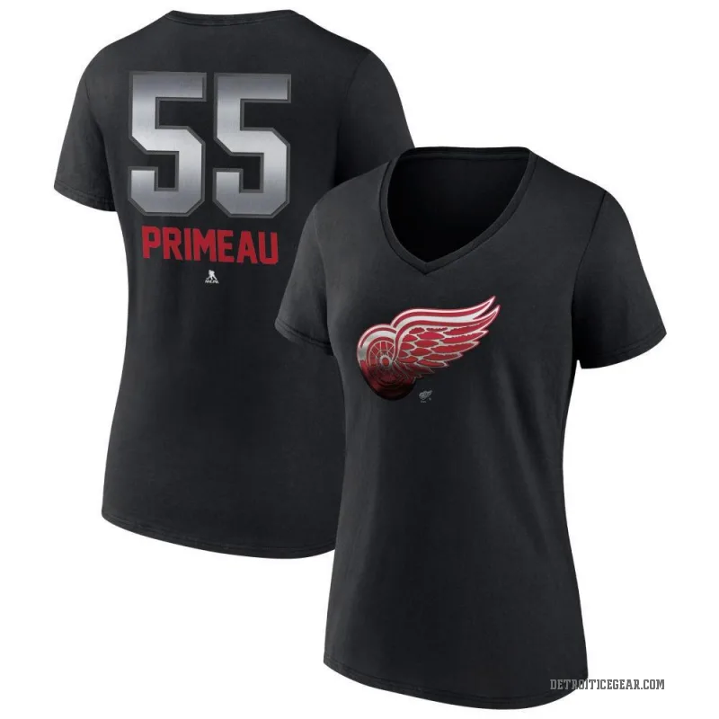 Keith Primeau Women's Black Detroit Red Wings Midnight Mascot Logo V-Neck T-Shirt