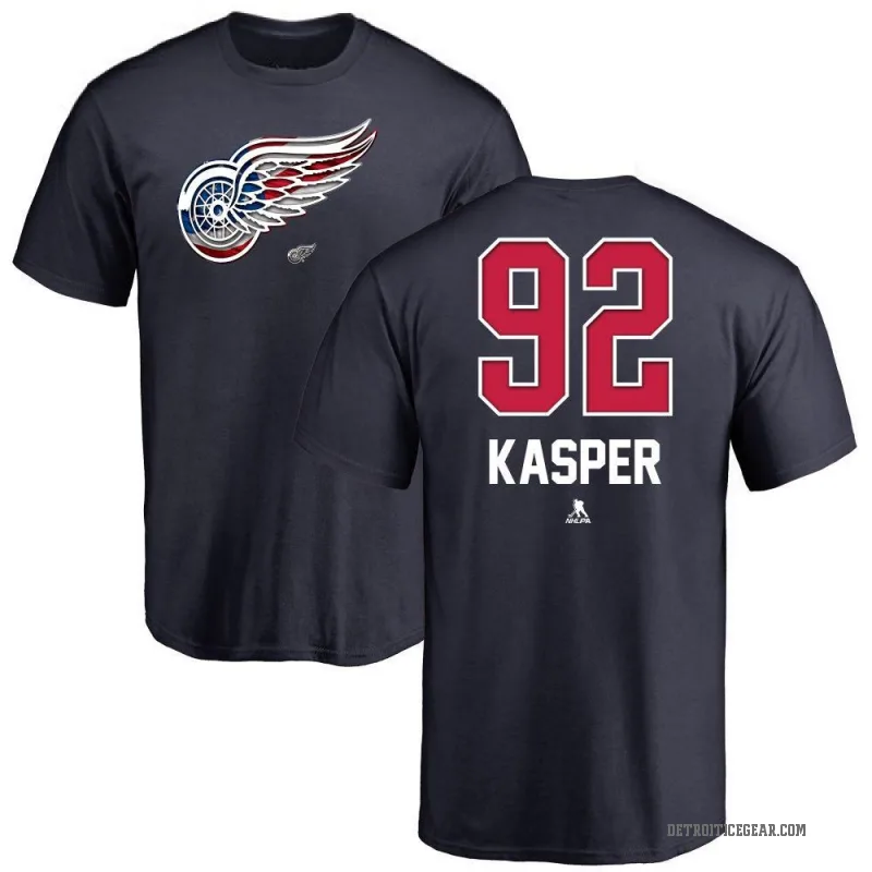 Marco Kasper Men's Navy Detroit Red Wings Name and Number Banner Wave T-Shirt -
