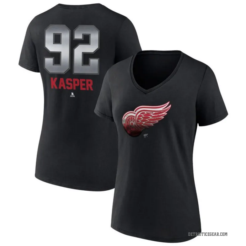Marco Kasper Women's Black Detroit Red Wings Midnight Mascot Logo V-Neck T-Shirt