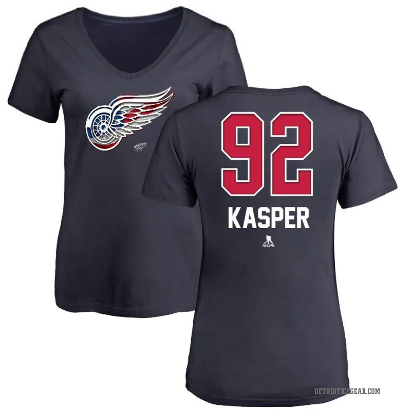 Marco Kasper Women's Navy Detroit Red Wings Name and Number Banner Wave V-Neck T-Shirt -