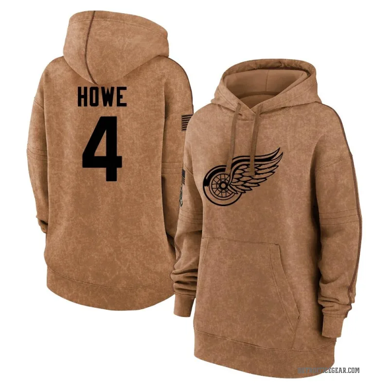 Mark Howe Women's Brown Detroit Red Wings 2023 Salute to Service Pullover Hoodie