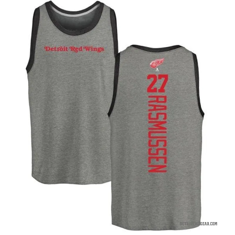 Michael Rasmussen Men's Ash Detroit Red Wings Backer Tank Top -