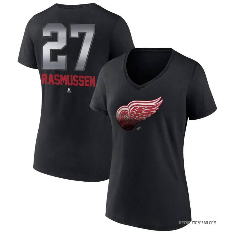 Michael Rasmussen Women's Black Detroit Red Wings Midnight Mascot Logo V-Neck T-Shirt