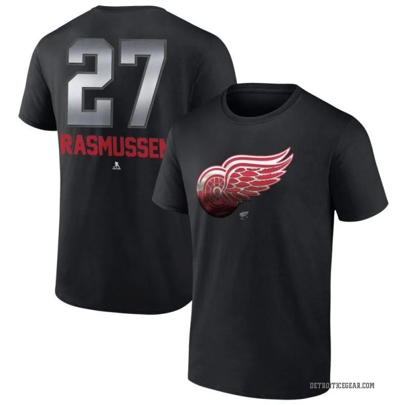 Michael Rasmussen Youth Black Detroit Red Wings Midnight Mascot Logo T-Shirt