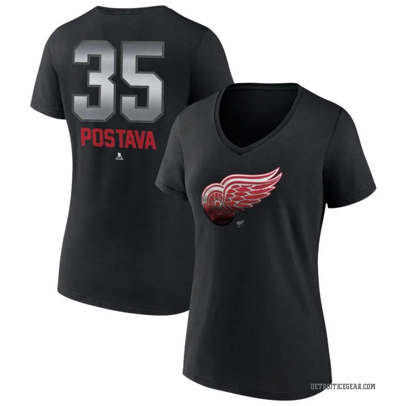 Michal Postava Women's Black Detroit Red Wings Midnight Mascot Logo V-Neck T-Shirt