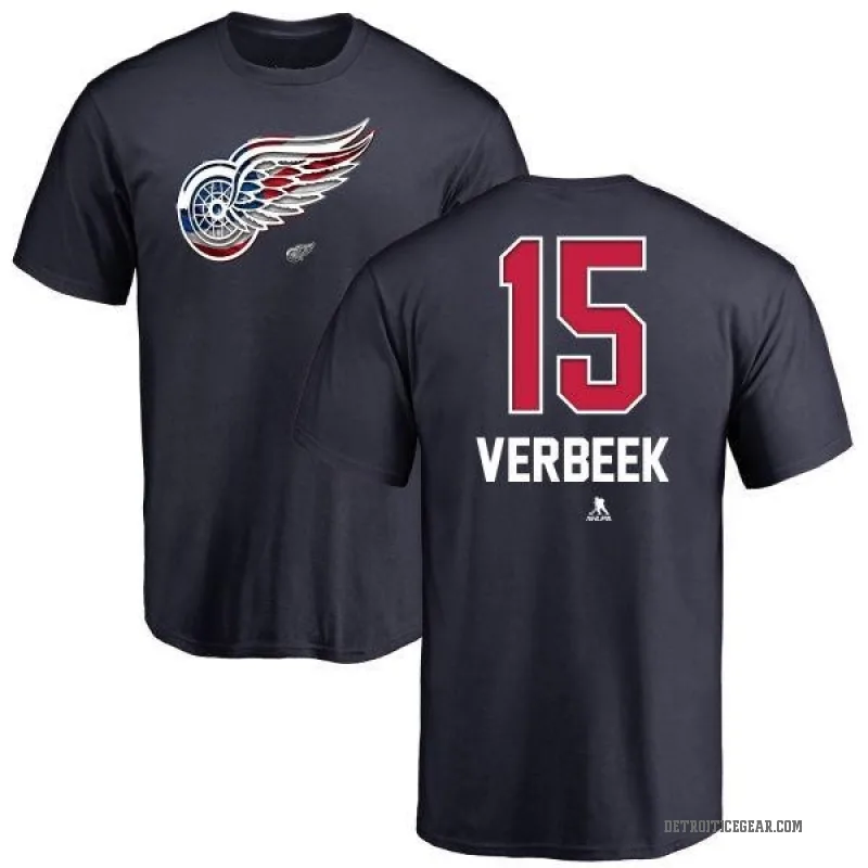 Pat Verbeek Men's Navy Detroit Red Wings Name and Number Banner Wave T-Shirt -