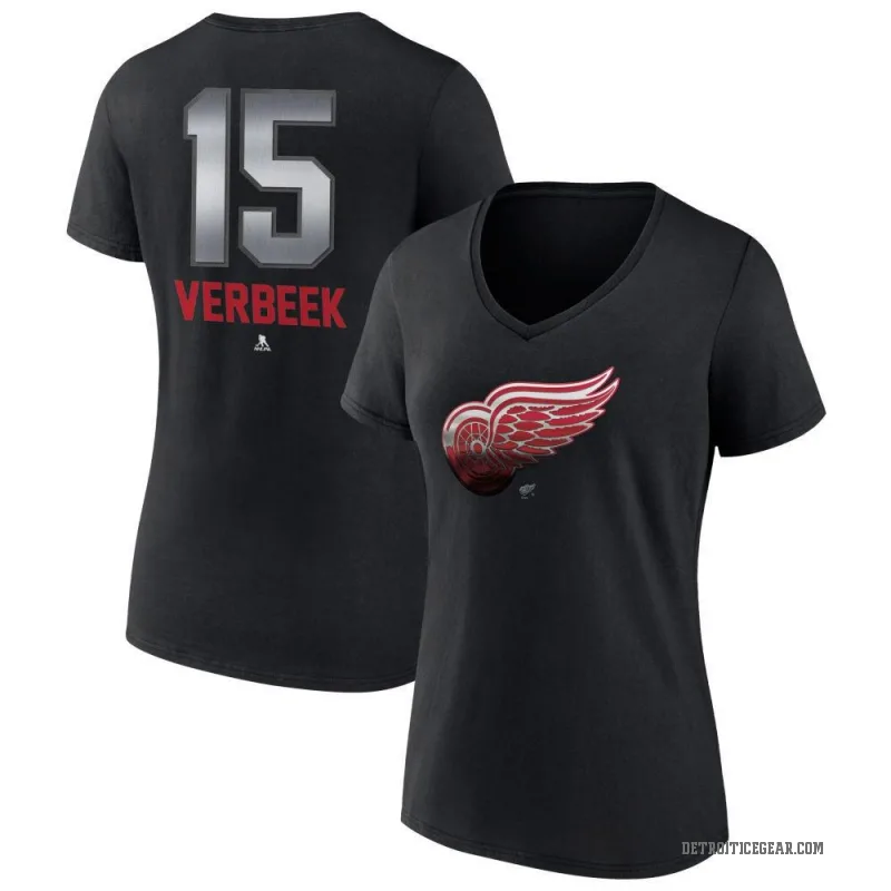 Pat Verbeek Women's Black Detroit Red Wings Midnight Mascot Logo V-Neck T-Shirt
