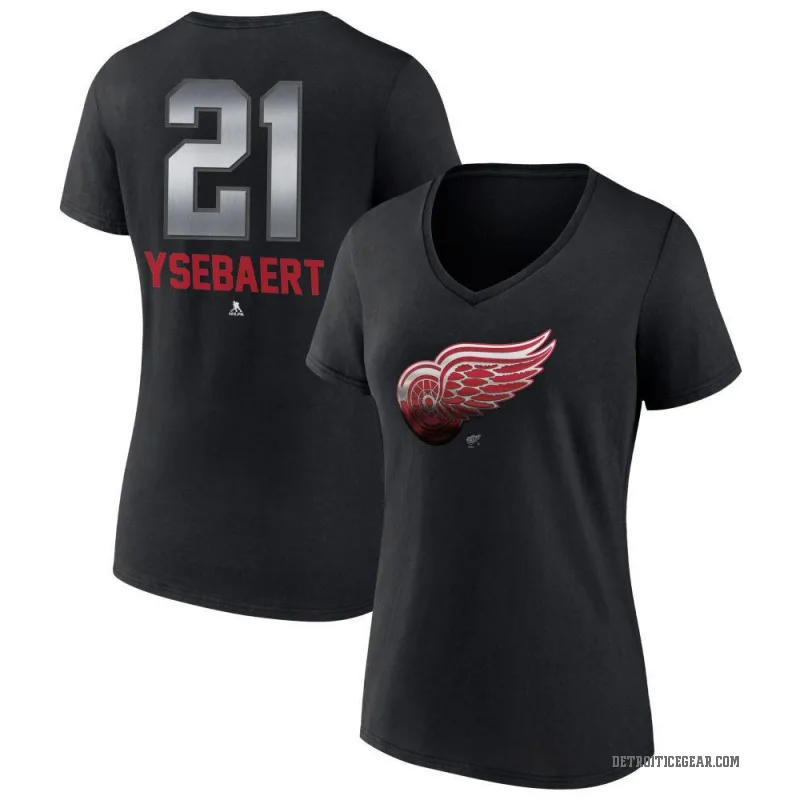 Paul Ysebaert Women's Black Detroit Red Wings Midnight Mascot Logo V-Neck T-Shirt