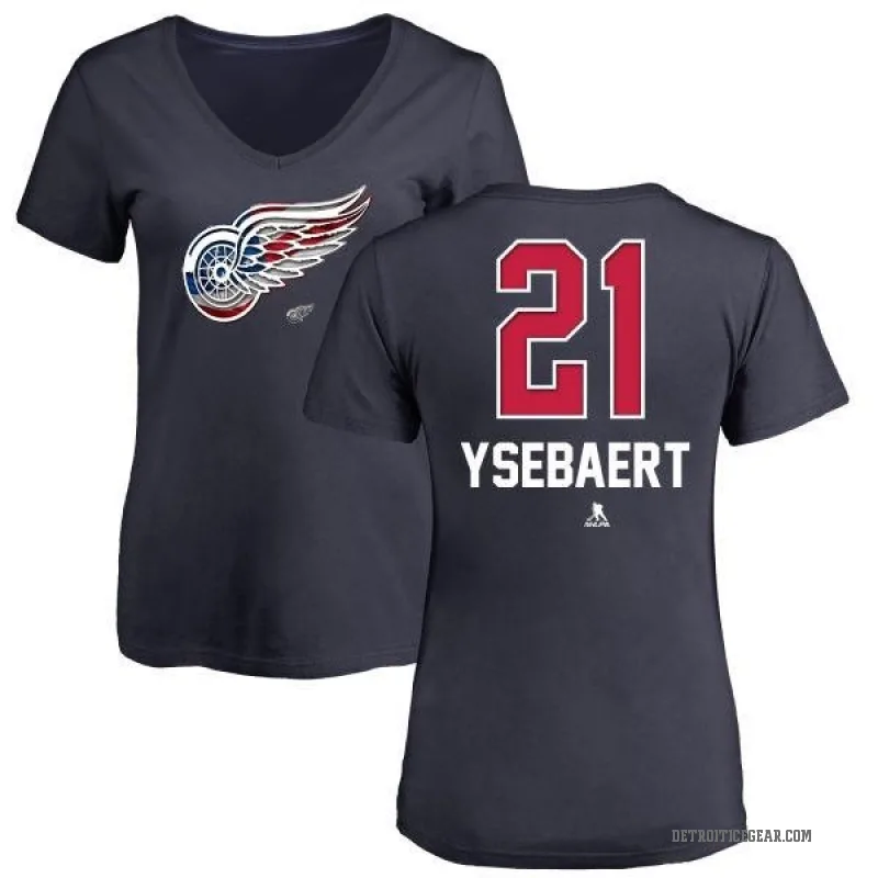 Paul Ysebaert Women's Navy Detroit Red Wings Name and Number Banner Wave V-Neck T-Shirt -