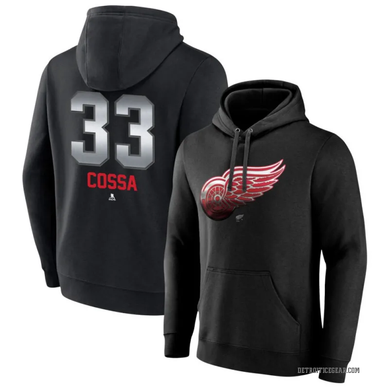 Sebastian Cossa Men's Black Detroit Red Wings Branded Midnight Mascot Logo Pullover Hoodie