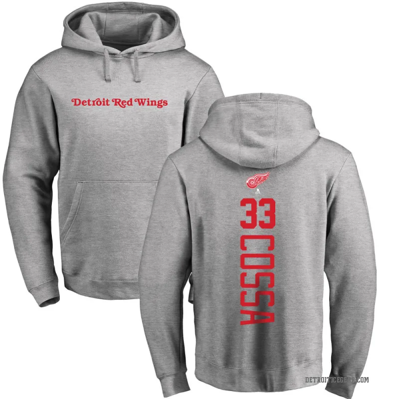 Sebastian Cossa Men's Detroit Red Wings Branded Ash Backer Pullover Hoodie