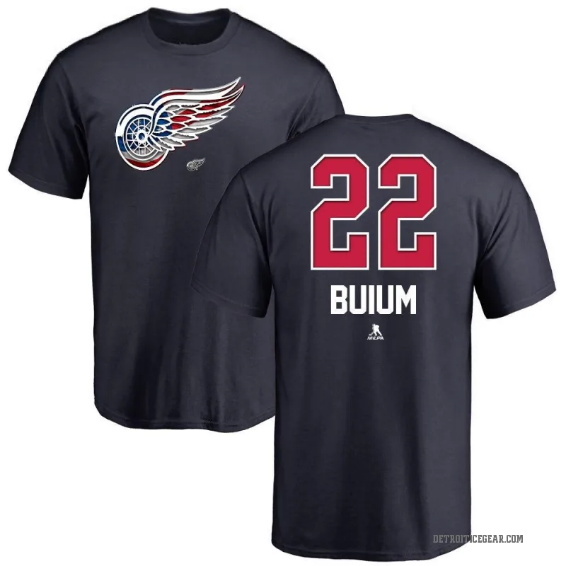Shai Buium Men's Navy Detroit Red Wings Name and Number Banner Wave T-Shirt -
