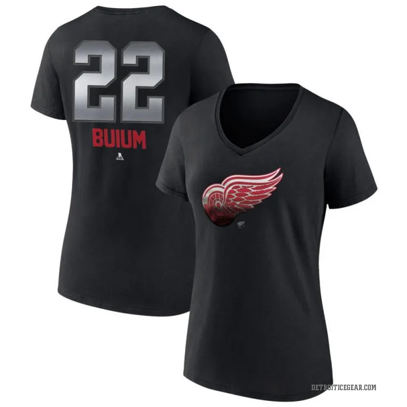 Shai Buium Women's Black Detroit Red Wings Midnight Mascot Logo V-Neck T-Shirt