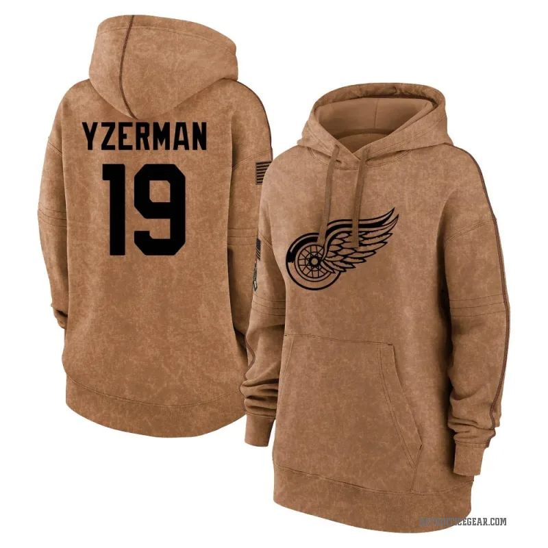 Steve Yzerman Women's Brown Detroit Red Wings 2023 Salute to Service Pullover Hoodie