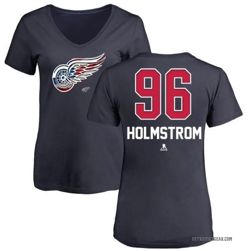 Tomas Holmstrom Women's Navy Detroit Red Wings Name and Number Banner Wave V-Neck T-Shirt -