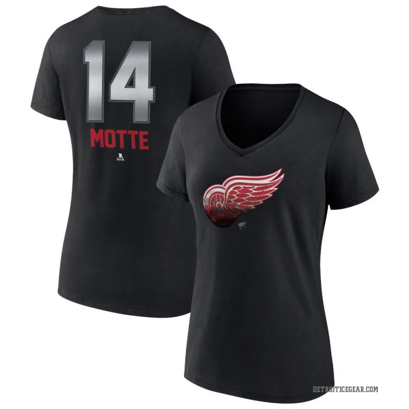 Tyler Motte Women's Black Detroit Red Wings Midnight Mascot Logo V-Neck T-Shirt